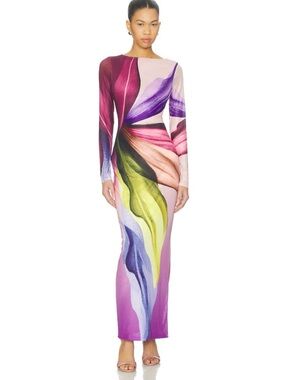 AFRM Multicolor Abstract Print Long Sleeve Maxi Dress